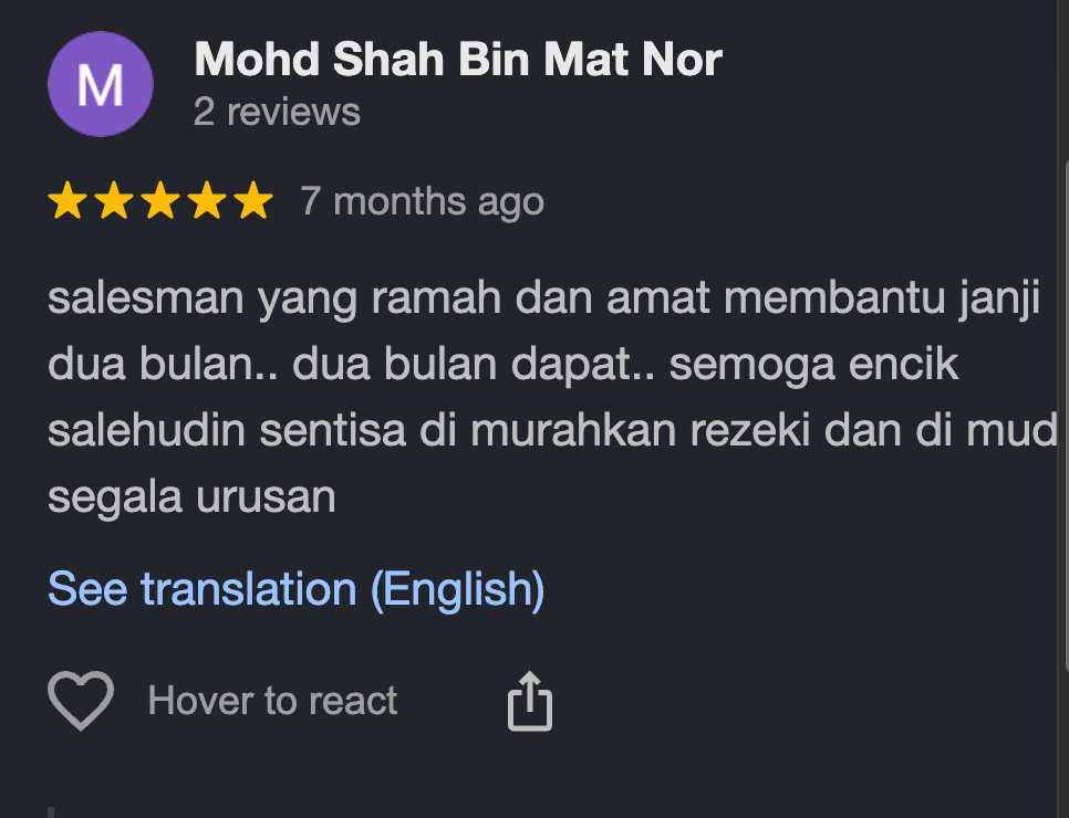 Screenshot Google review Honda 2